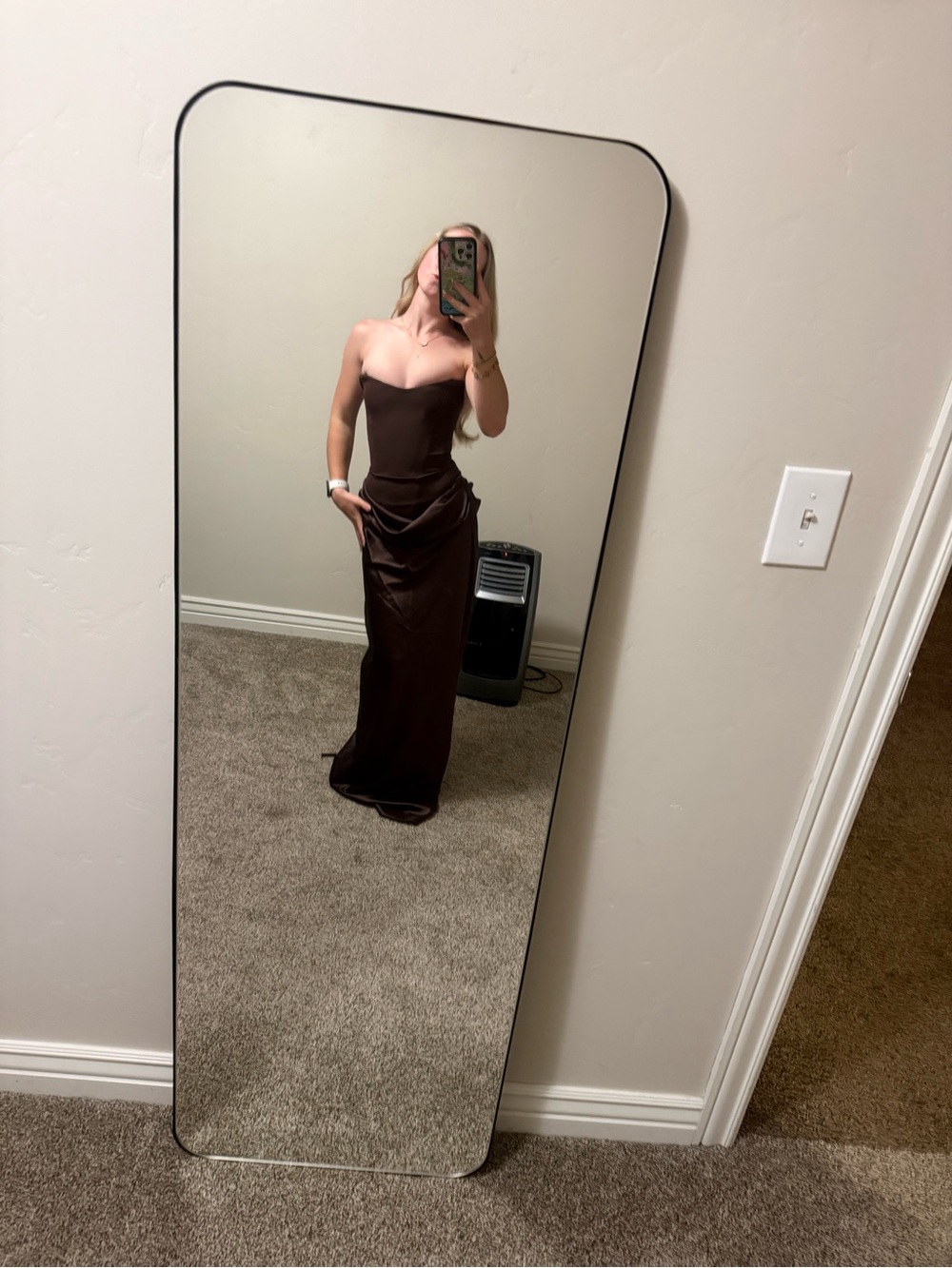 Babyboo Brown Satin Dress - with neck scarf- Women's size xs - Picture 3 of 8